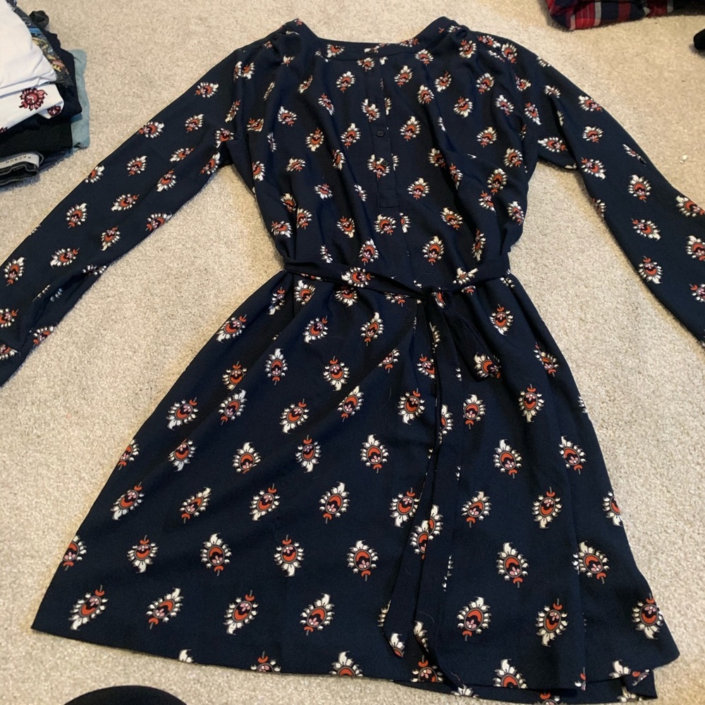 long sleeve waist tie blouse dress